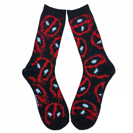 Deadpool Splatter Logo Collage Crew Socks